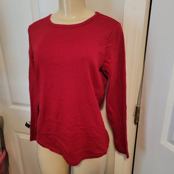 St. John's Bay Bright Cherry Red Long Sleeve Essential Tee 100% Cotton - Picture 3 of 4